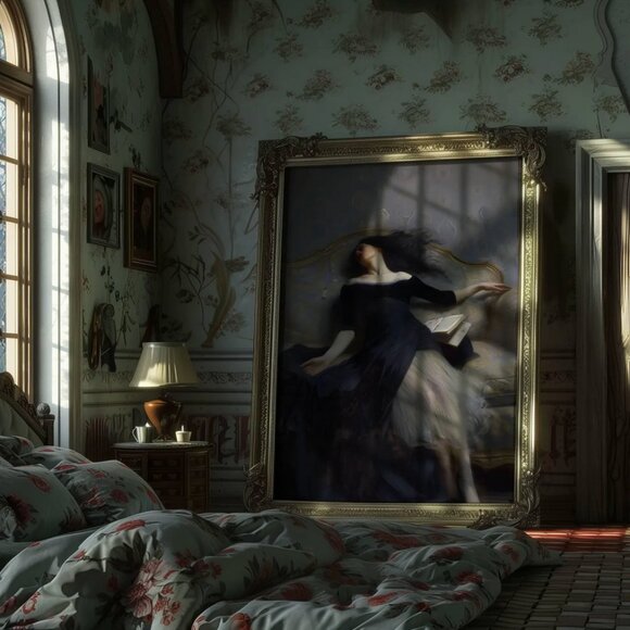 Original Dark Literary Art Print + Digital Copy Vintage Black Dress Painting - Picture 9 of 11